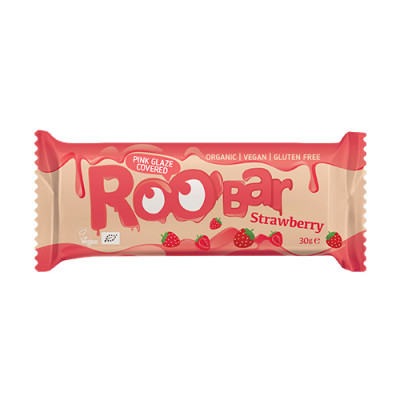 BIO Roobar vegán szelet – eper és rózsaszín cukormáz