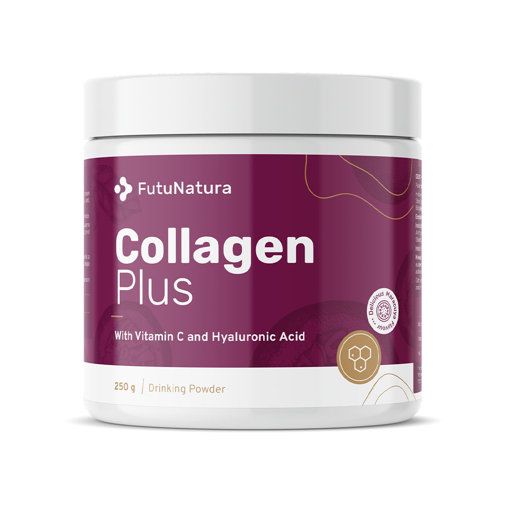 Kollagén + C-vitamin + hialuronsav.