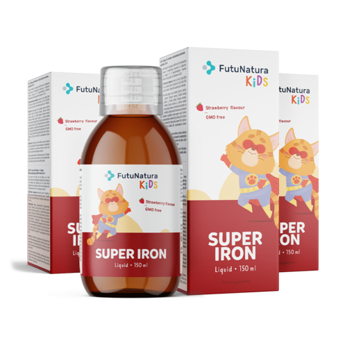 3x Super Iron: Vas + B-vitaminok – Folyékony étrend-kiegészítő gyerekeknek, összesen 450 ml