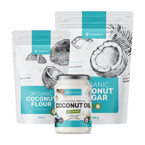 Édes kókusz: Kókuszcukor + Kókuszolaj + Kókuszliszt, készlet