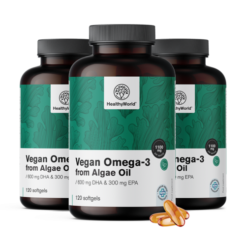 3x Vegán omega-3 1100 mg – algából, összesen 360 lágy kapszula