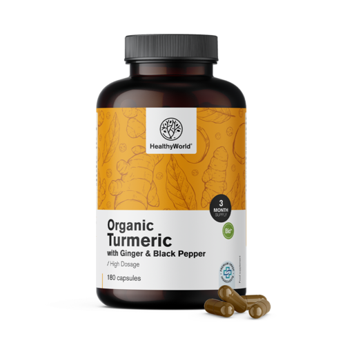 BIO Kurkuma 1440 mg – gyömbérrel és fekete borssal, 180 kapszula