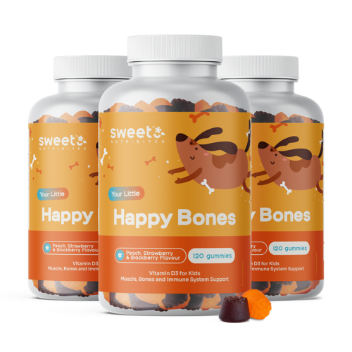 3x Happy Bones – gumicukor gyerekeknek D3-vitaminnal, összesen 360 gumicukor