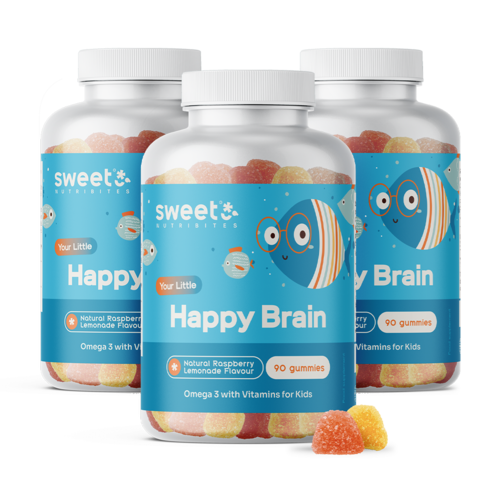 3x Happy Brain – gumicukor gyerekeknek omega-3 zsírsavakkal, összesen 270 gumicukor