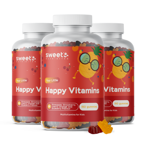 3x Happy Vitamins - gumicukor gyerekeknek multivitaminokkal, összesen 450 gumicukor
